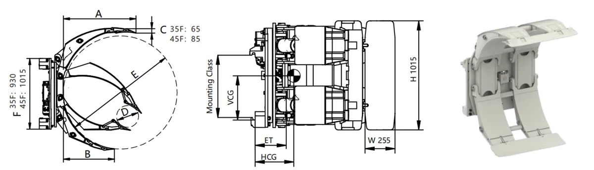 35F/45F Paper Roll Clamp (Positioned Short Arm) - 1